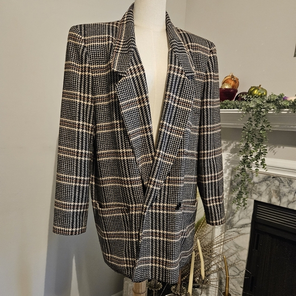 Vintage Double breasted plaid winter blazer - Picture 4 of 5
